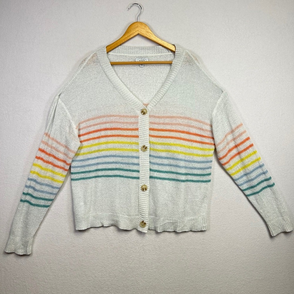 Coastal Preppy Mud Pie Women M/L‎ White Striped  Button Front Cardigan Sweater